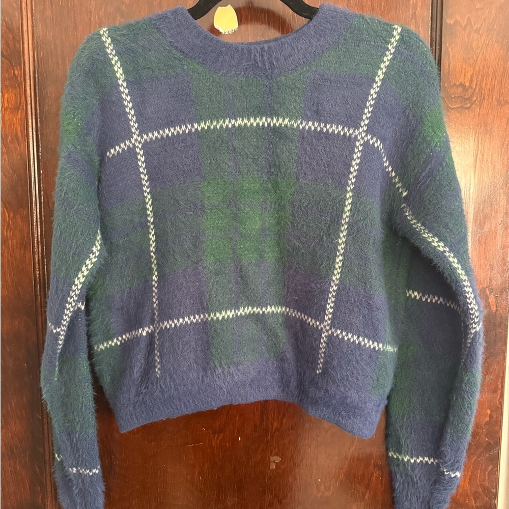 Plaid Blue and Green Women's Sweater